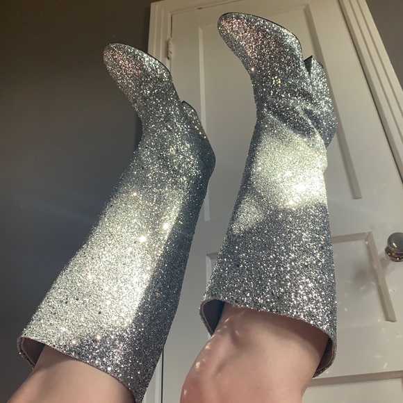 Simon Miller Shoes - Simon Miller Silver Glitter High Slant Boots NWT